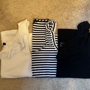 J.Crew BUNDLE of Ruffled Tank Tops - Black, White, White/Navy Stripe